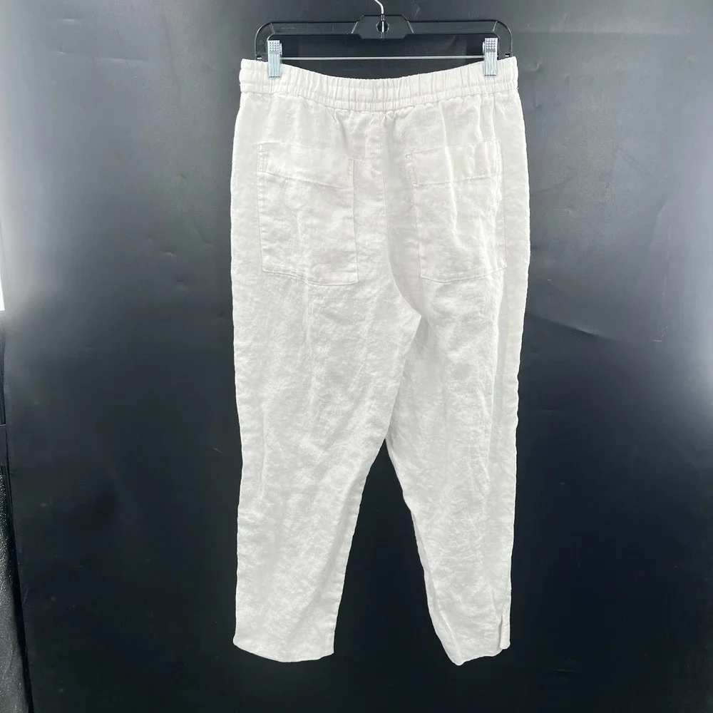 Zara 100% linen white pants tapered leg coastal grandma natural boho casual‎ L